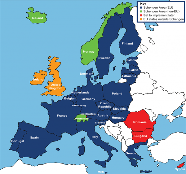 Różnica między krajami Schengen a krajami UE